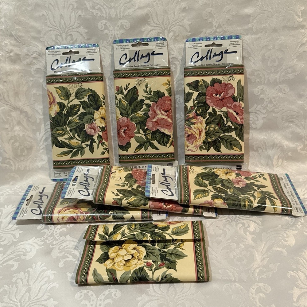 Lot 6 Pink Yellow Roses 634272CD Prepasted Wallpaper Borden Border New 5 Yards